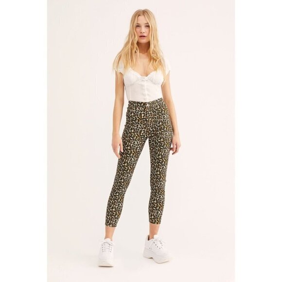 FREE PEOPLE Belle High Rise Leopard Skinny Pants - Picture 1 of 12